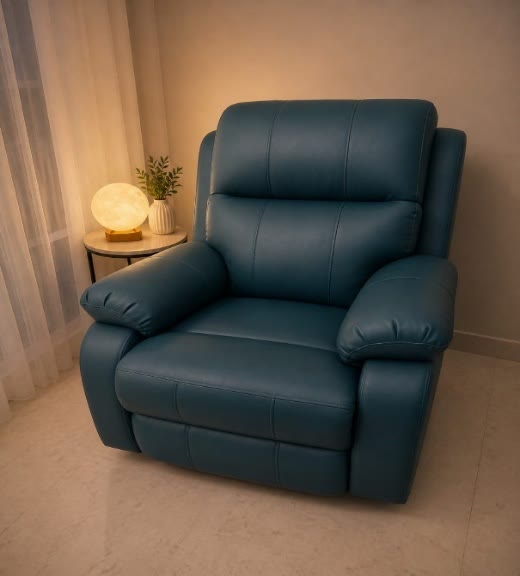 Teal leatherette single recliner
